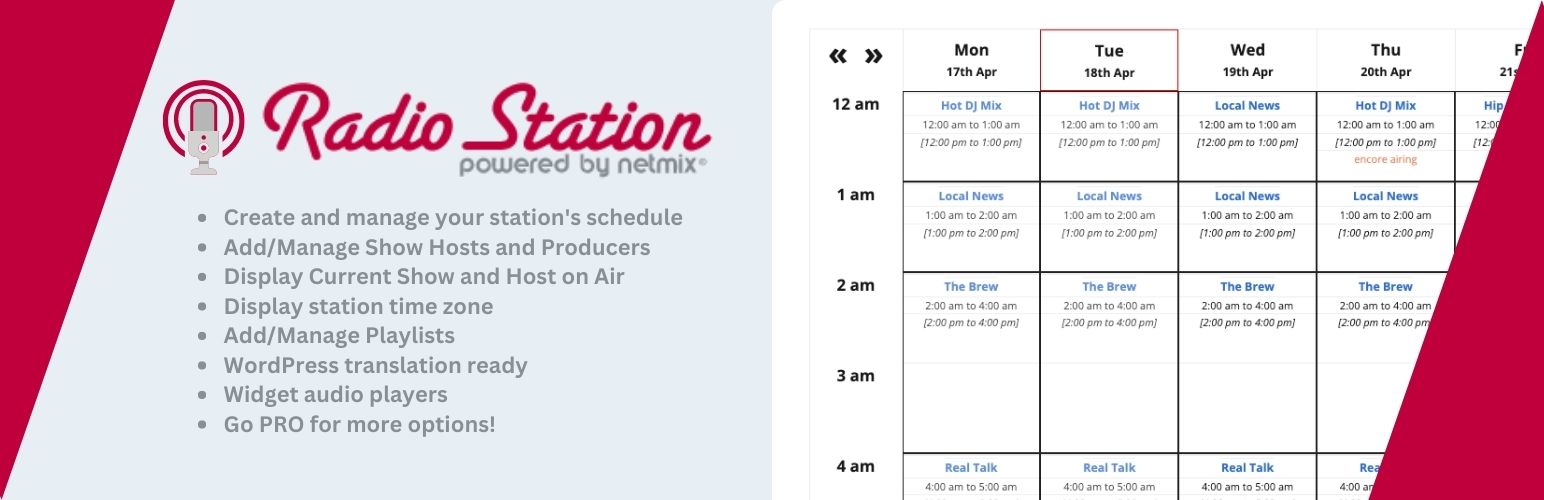 Radio Station by netmix® — Manage and play your Show Schedule in WordPress!