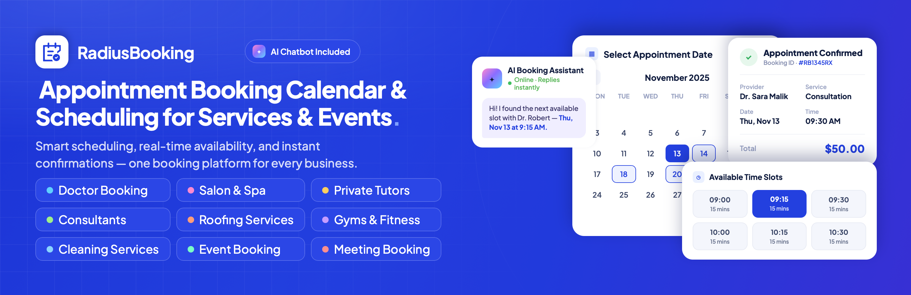 Radius Booking – Appointment Booking Calendar & Scheduling for Services & Events
