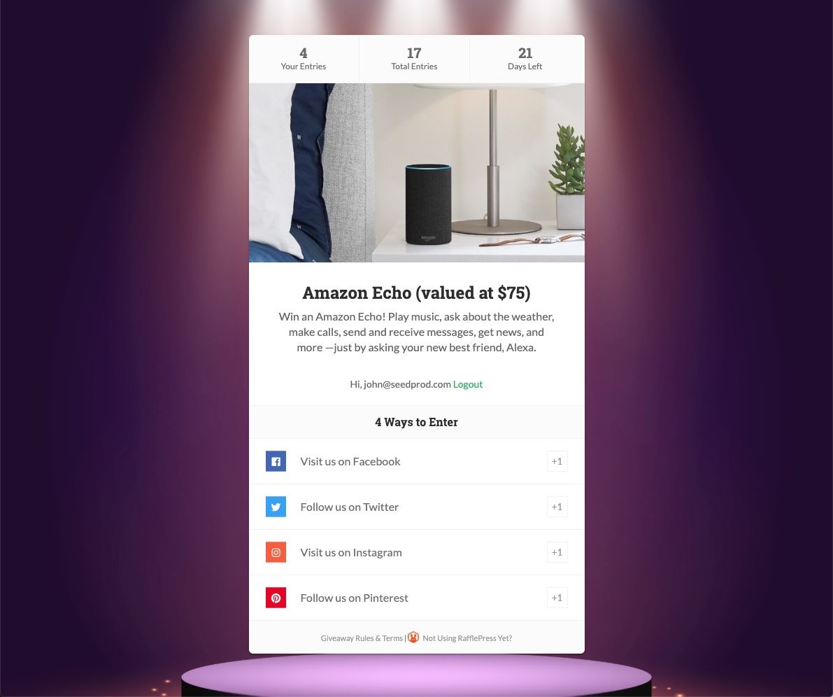RafflePress Giveaway Landing Page