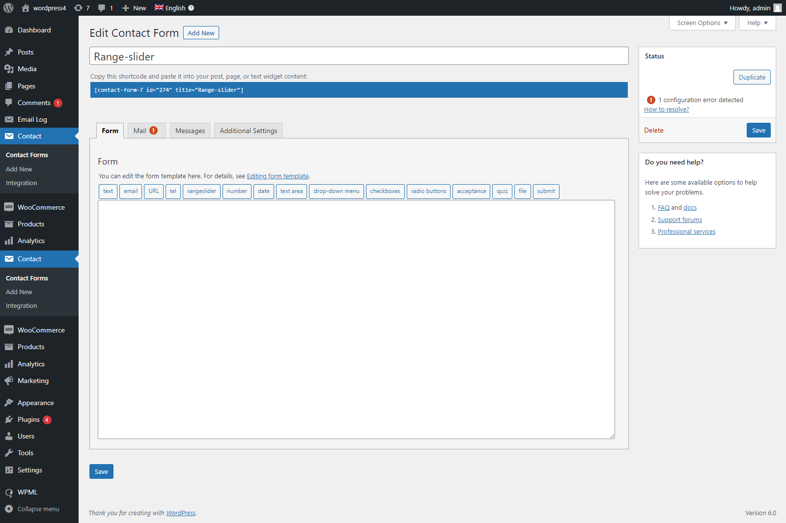 Range slider tab in contact form 7