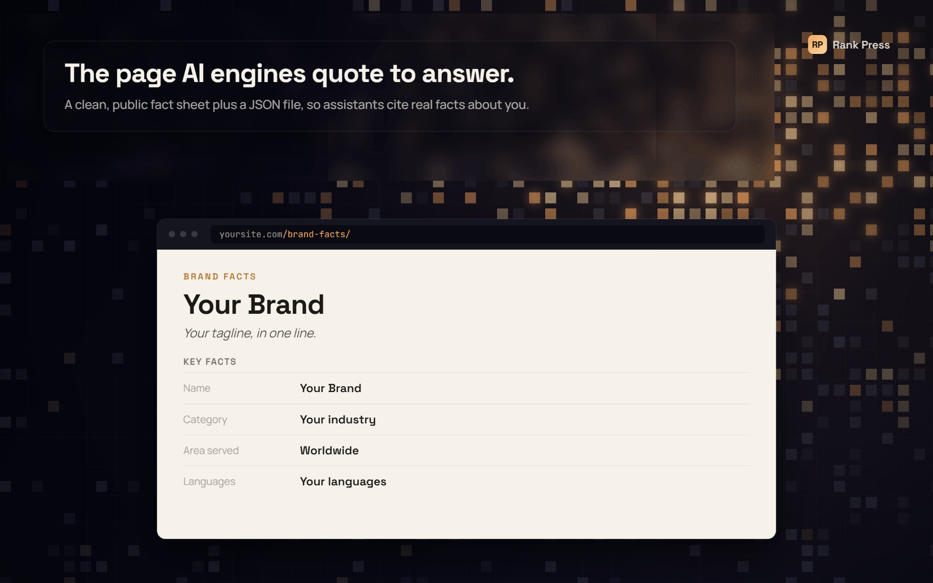 The public Brand Facts page AI engines quote to answer questions about your business.