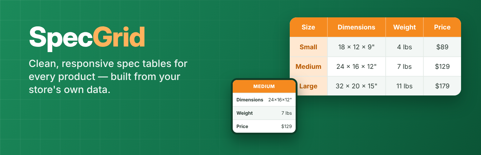 WordPress 外掛 Rankd SpecGrid for WooCommerce 的封面圖片