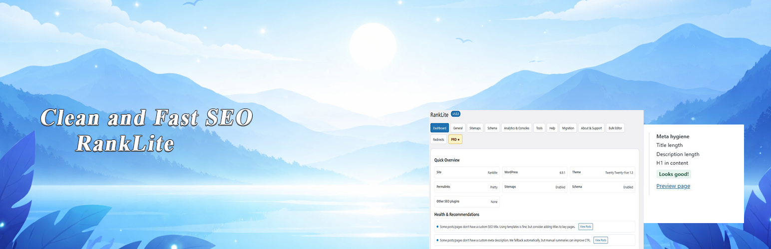WordPress 外掛 RankLite – Fast, Clean SEO 的封面圖片。