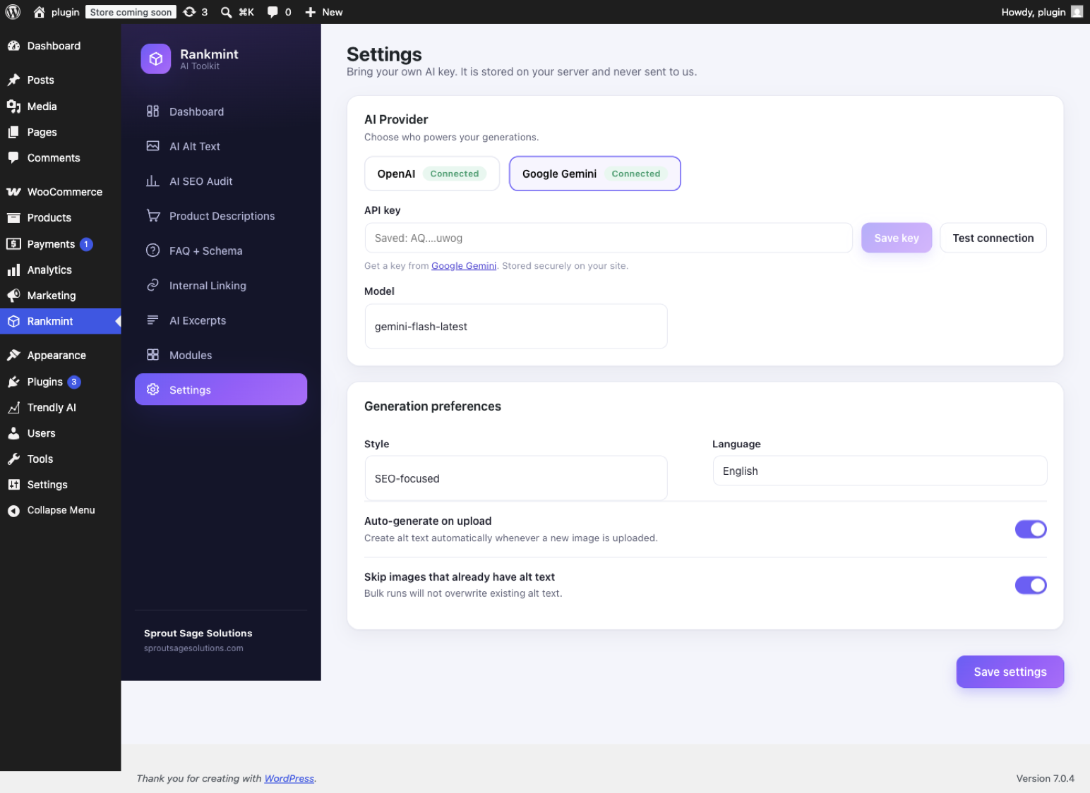Bring your own OpenAI or Google Gemini API key. Free forever.