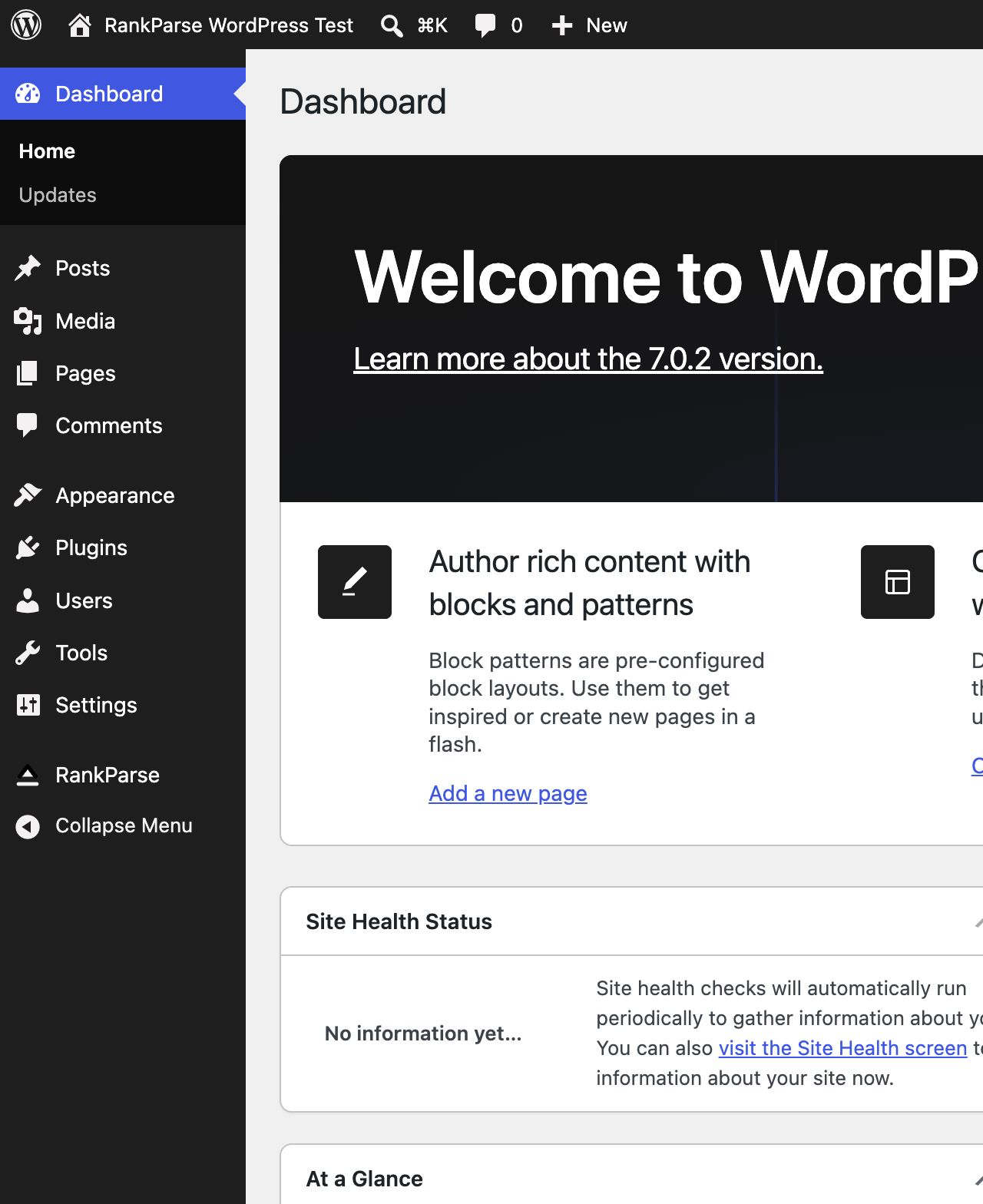 The dashboard widget: health score, domain authority, and referring domains at a glance.