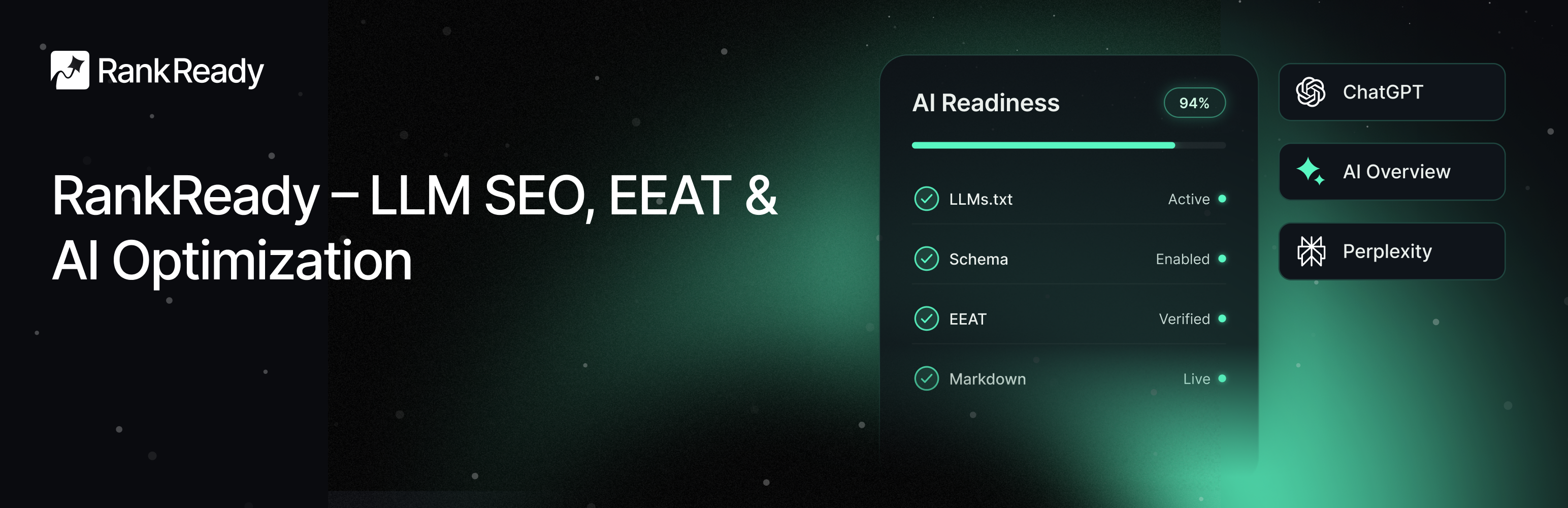 RankReady – llms.txt, .md & AI SEO for ChatGPT, Perplexity, Claude, Google
