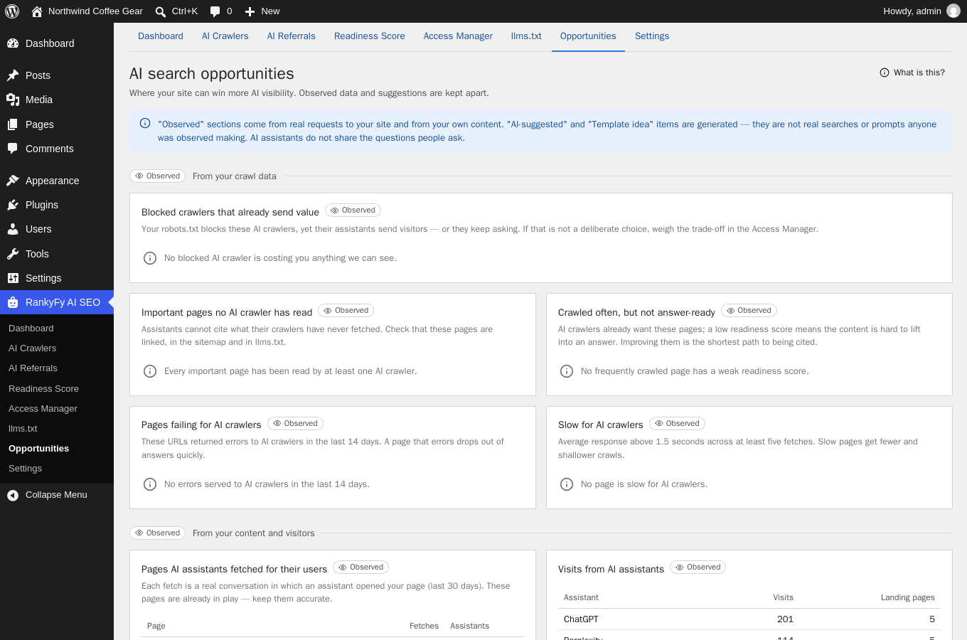 Opportunities — what your own crawl data says to do next.