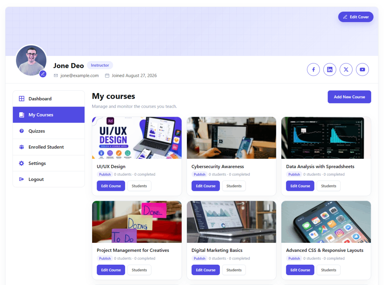 Instructor my courses — manage courses from the instructor portal.
