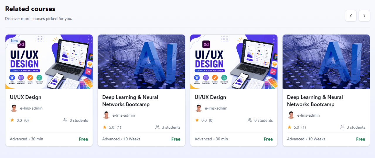 Related courses — carousel of related courses on the course details page.