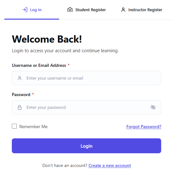 Login form — student and instructor login screen.