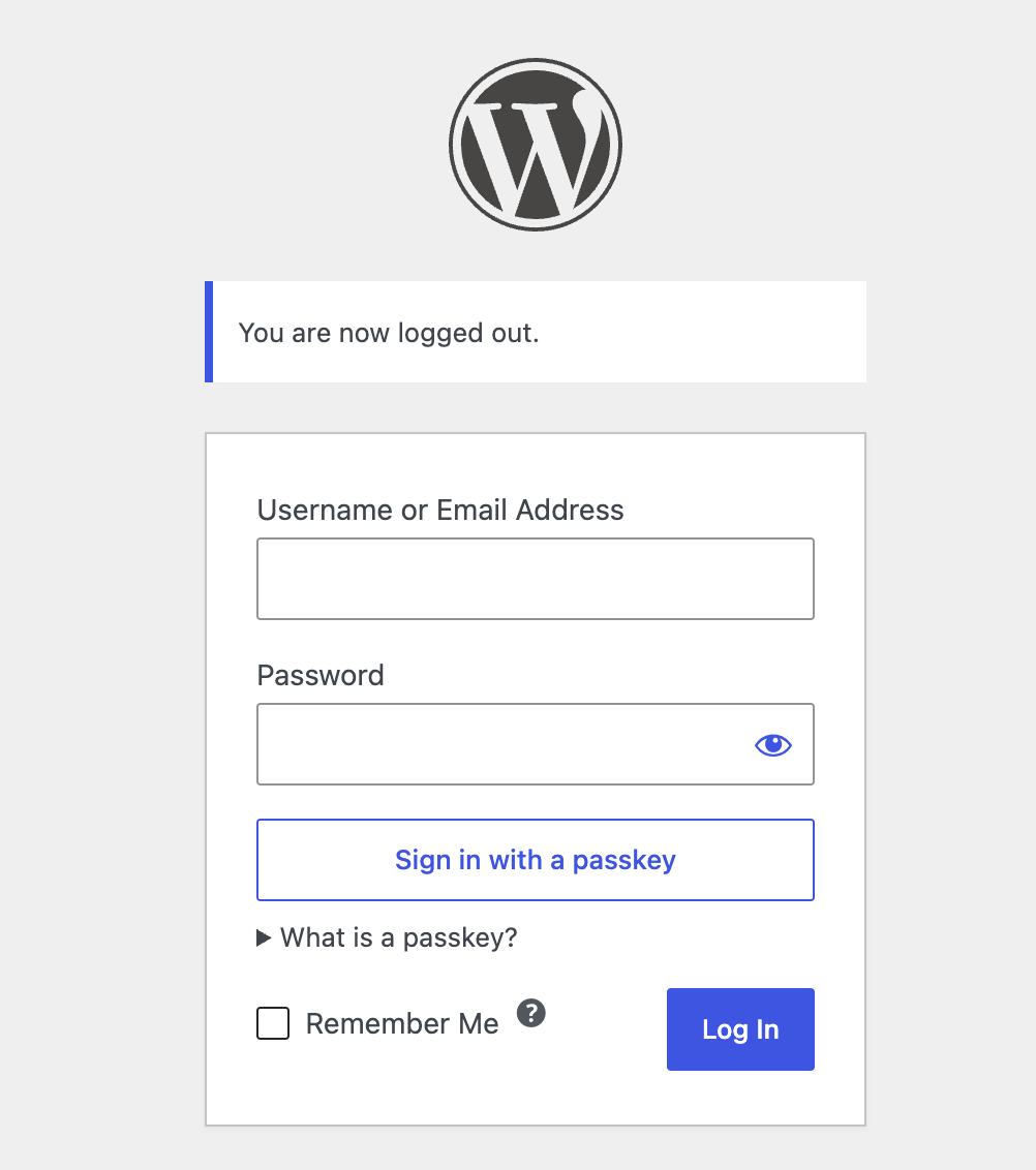 Sign in with a passkey from the normal WordPress login screen.