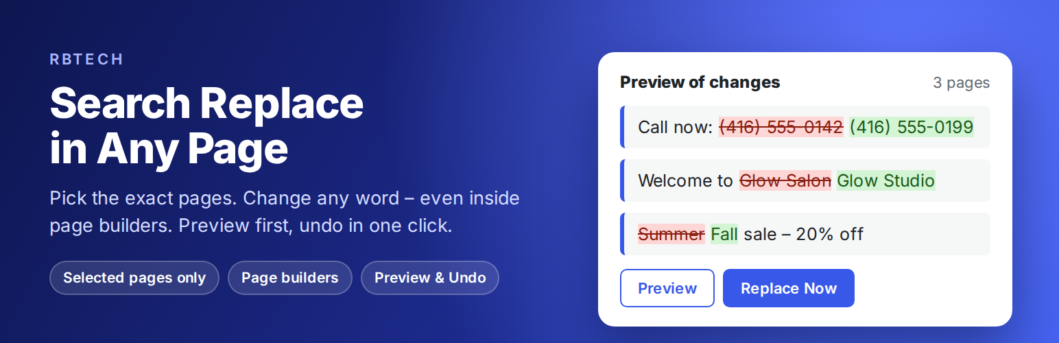 WordPress 外掛 RBTech Search Replace in Any Page 的封面圖片