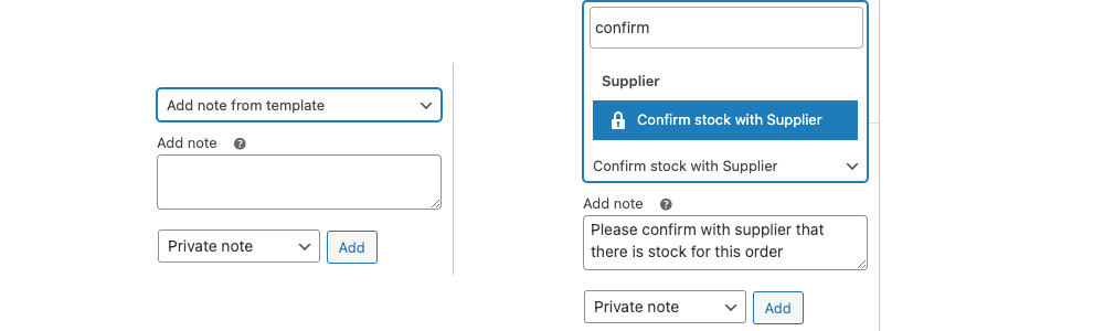 Select template for order notes.