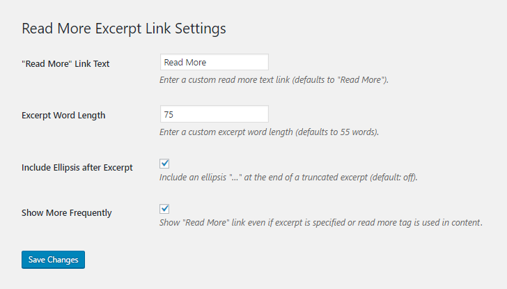 Read More Excerpt Link Settings.