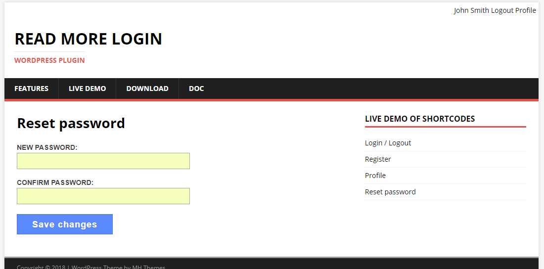 Plugin also provides password change page.