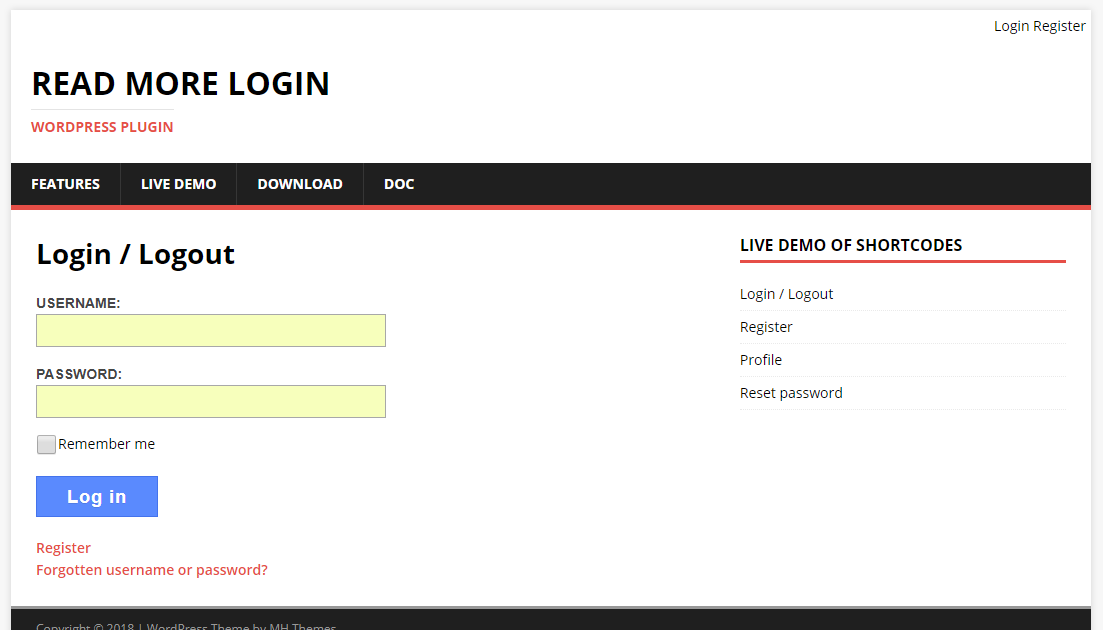 Plugin also provides separate login/logout pages.