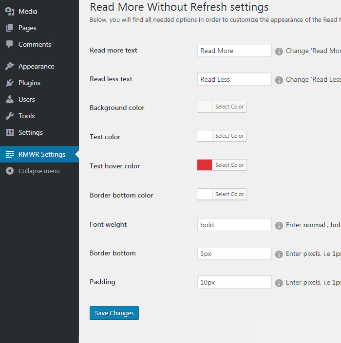 Wp-admin settings page