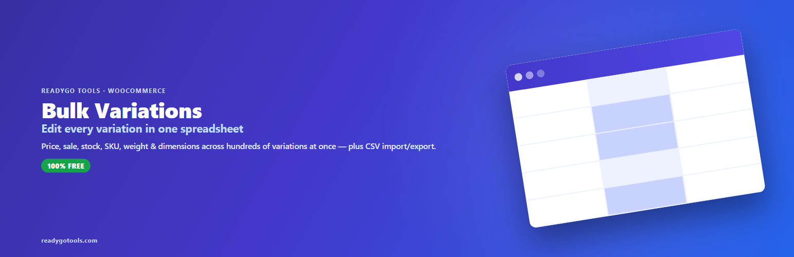 ReadyGo Variation Spreadsheet – Bulk Edit Product Variations for WooCommerce