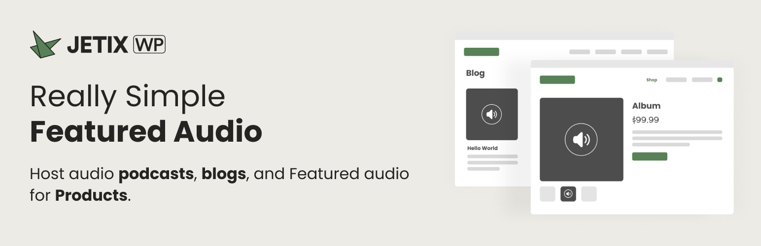 WordPress 外掛 Really Simple Featured Audio – Featured audio support for Posts, Pages & WooCommerce Products 的封面圖片。