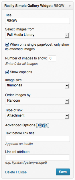 Widget options