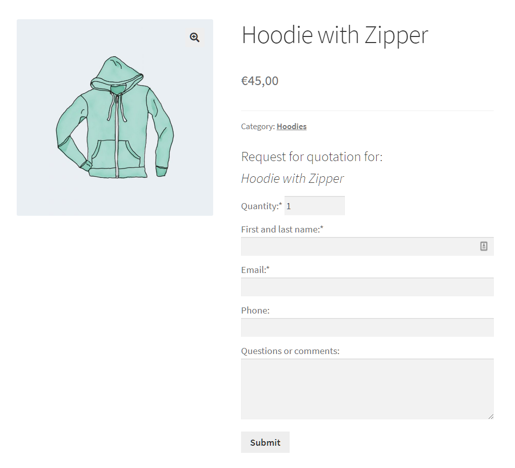 The form that is being added instead of the 'Add to cart' button.