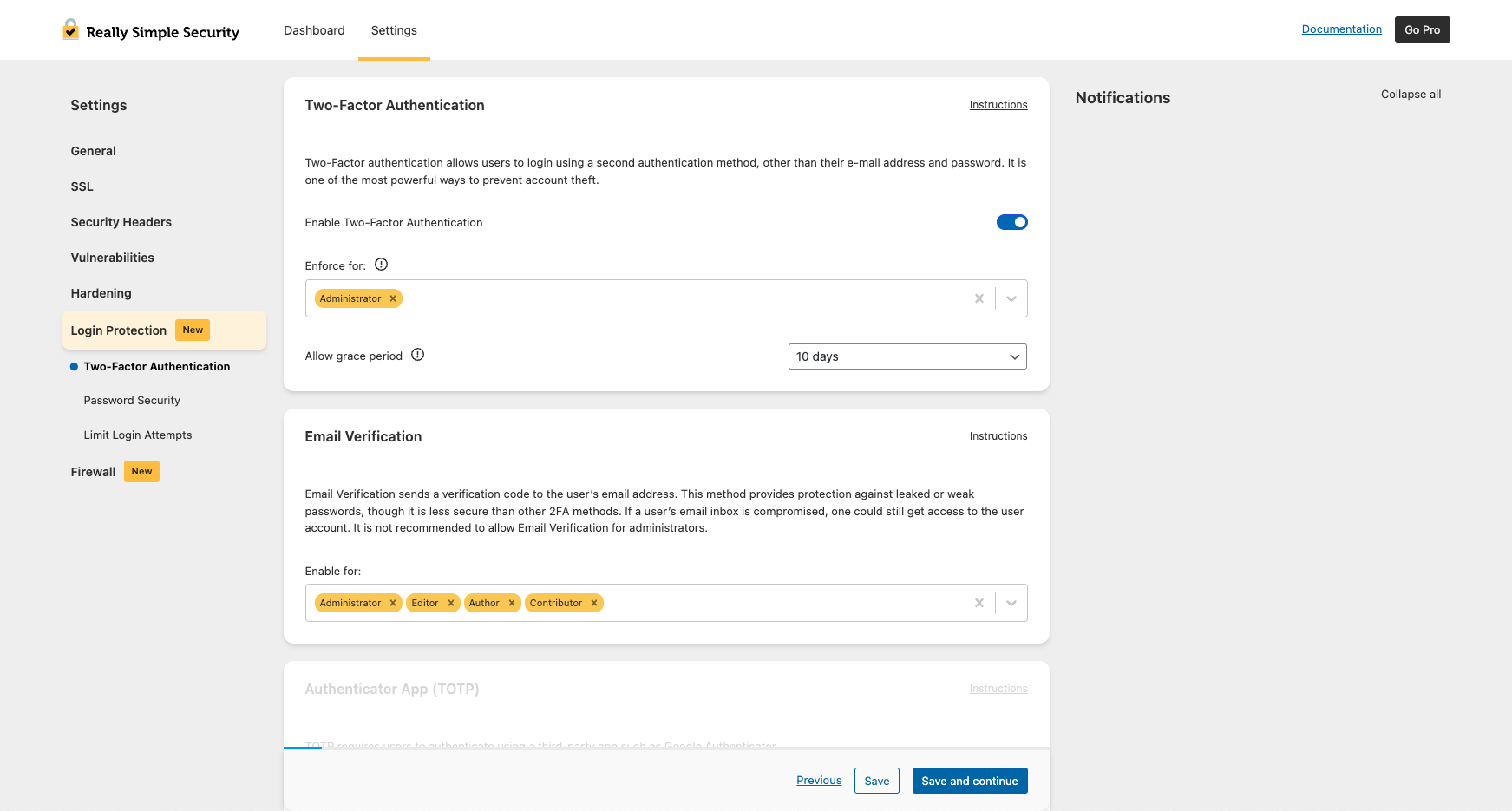 Enable or enforce 2FA per user role.