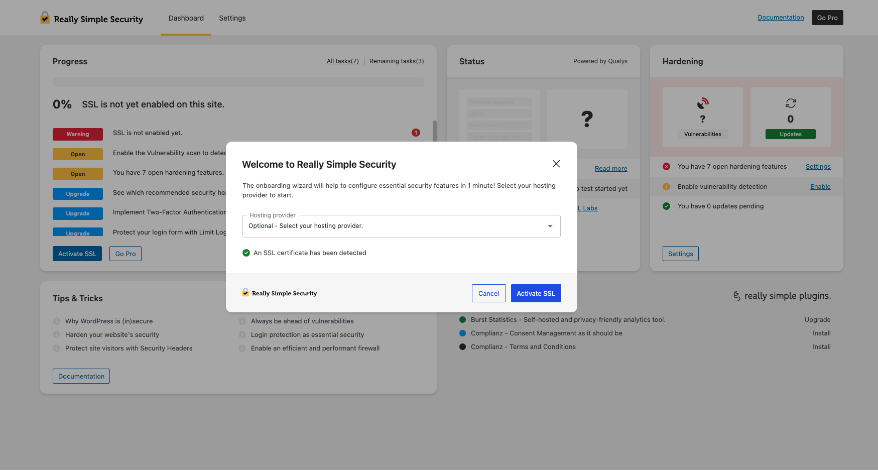 1-minute configuration with the short security onboarding.