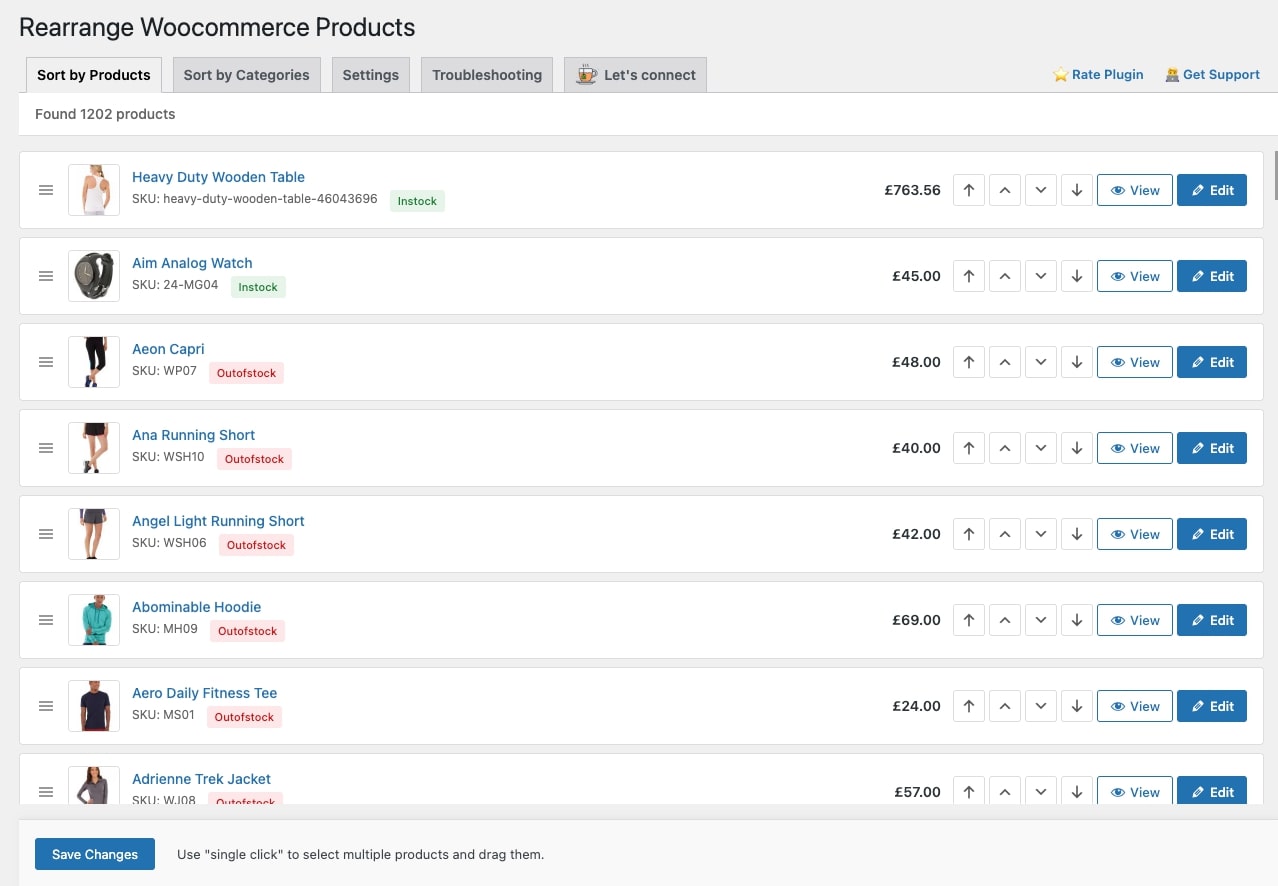 The plugin at work reordering all products