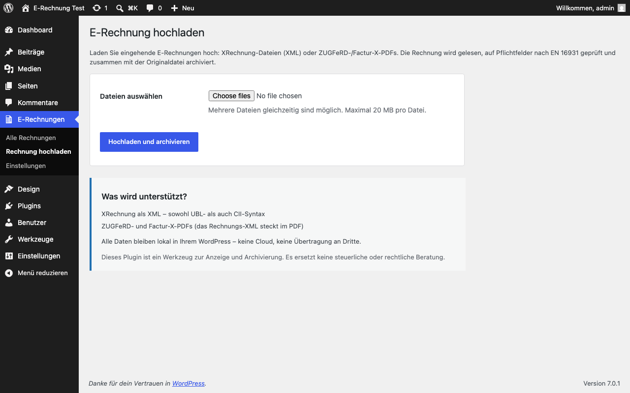 Upload page / Upload-Seite