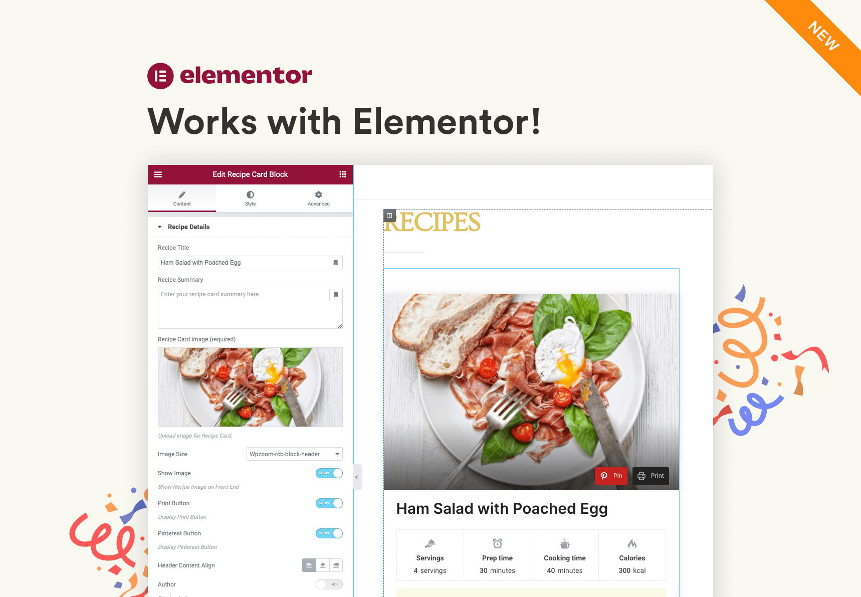 Recipe Card widget in Elementor