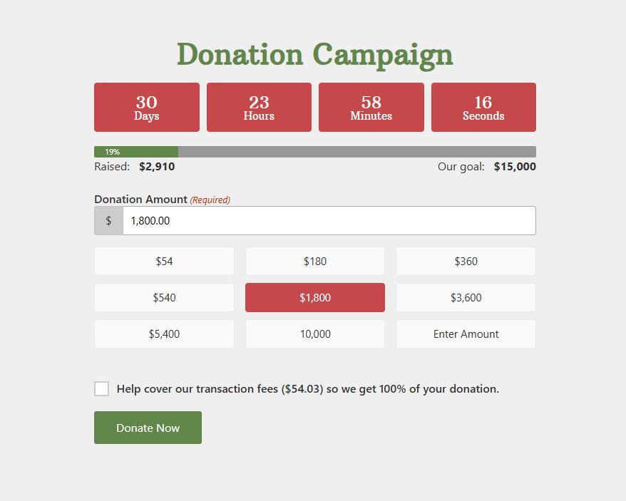 Example form with Recover Fees field