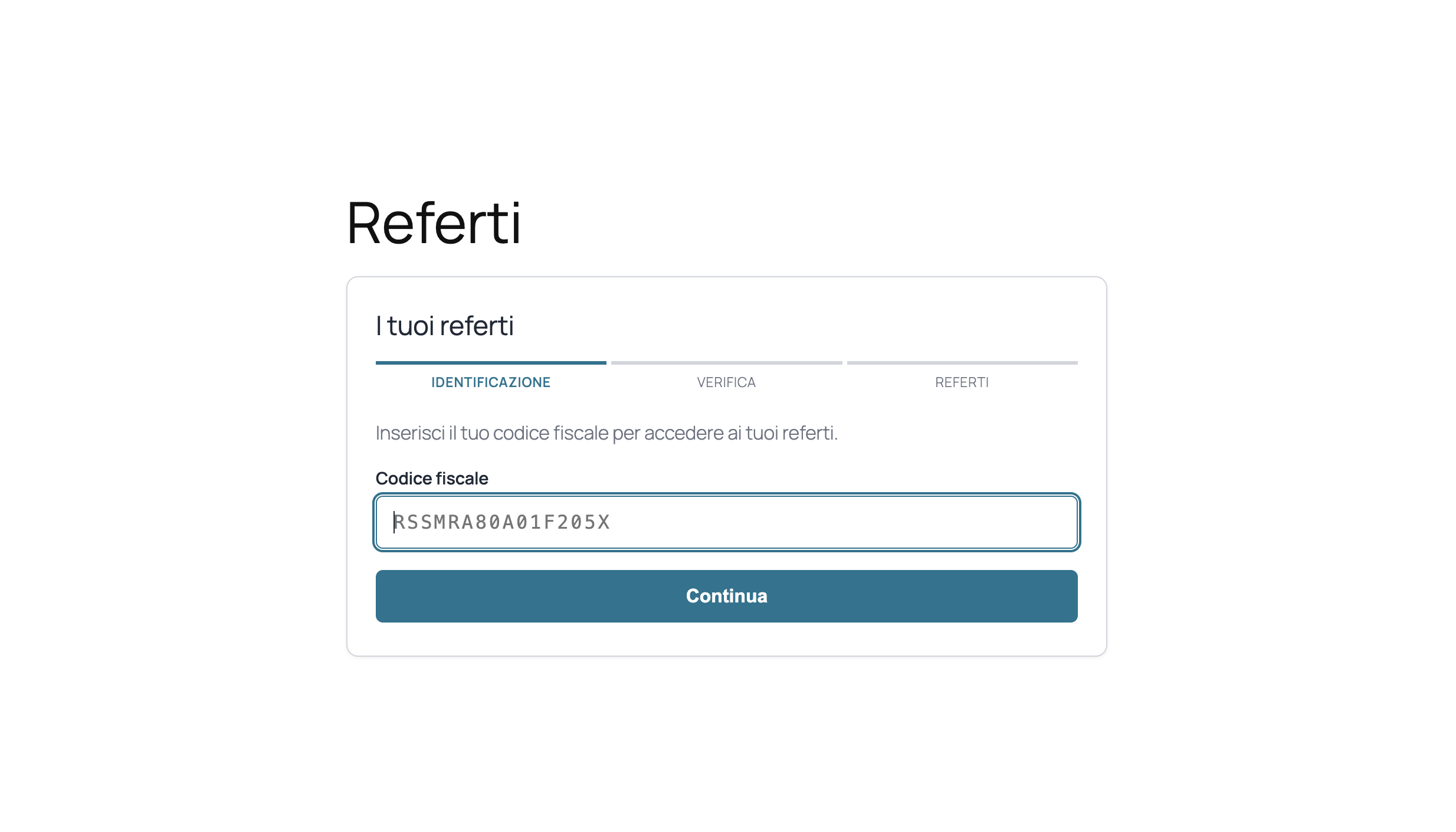 Step 1: fiscal code entry