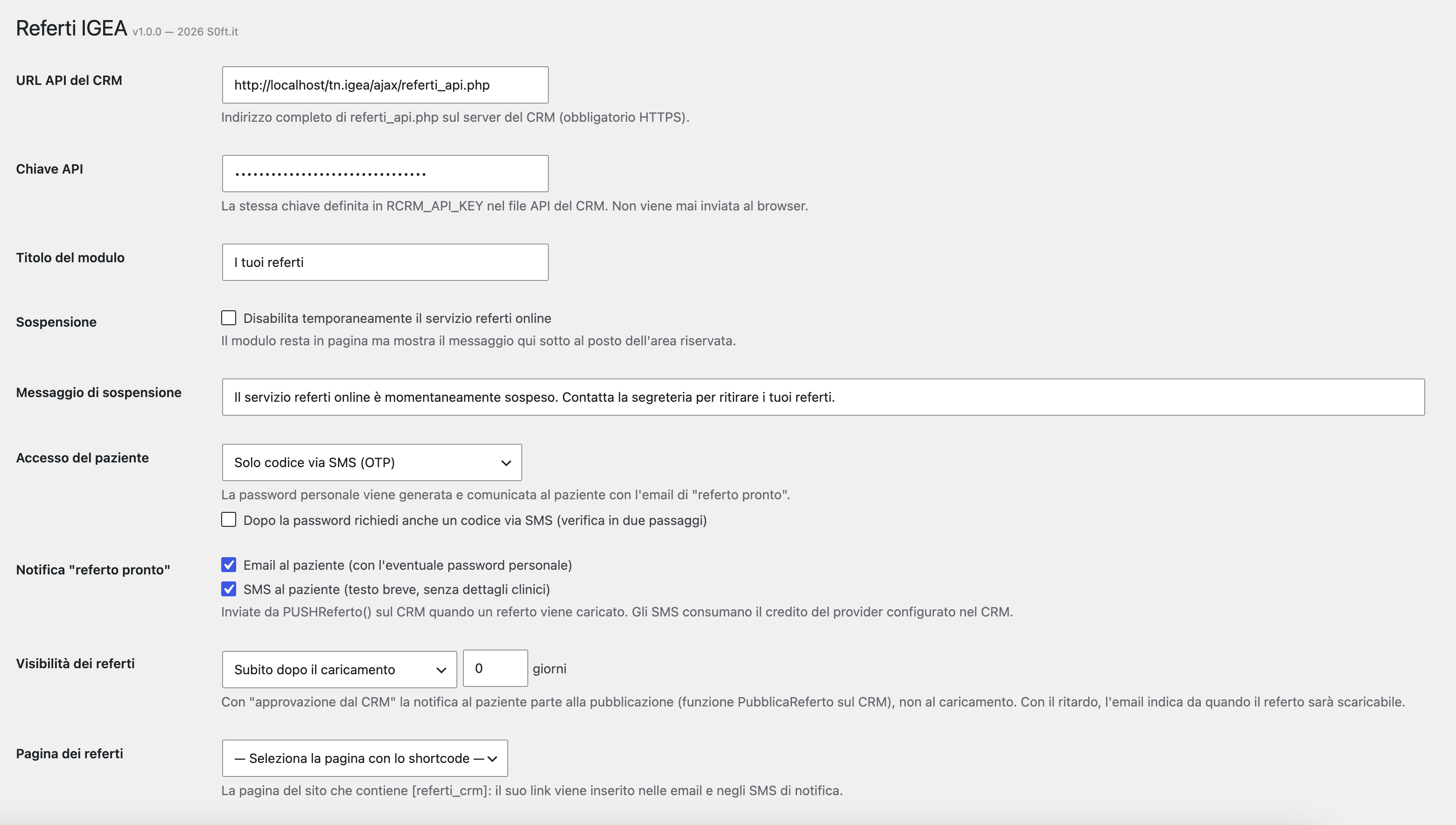 Plugin settings page