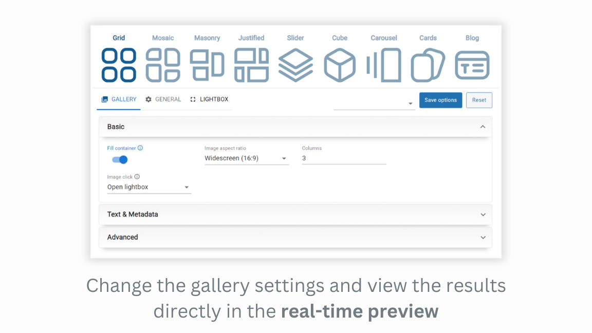Gallery Options with Live Preview