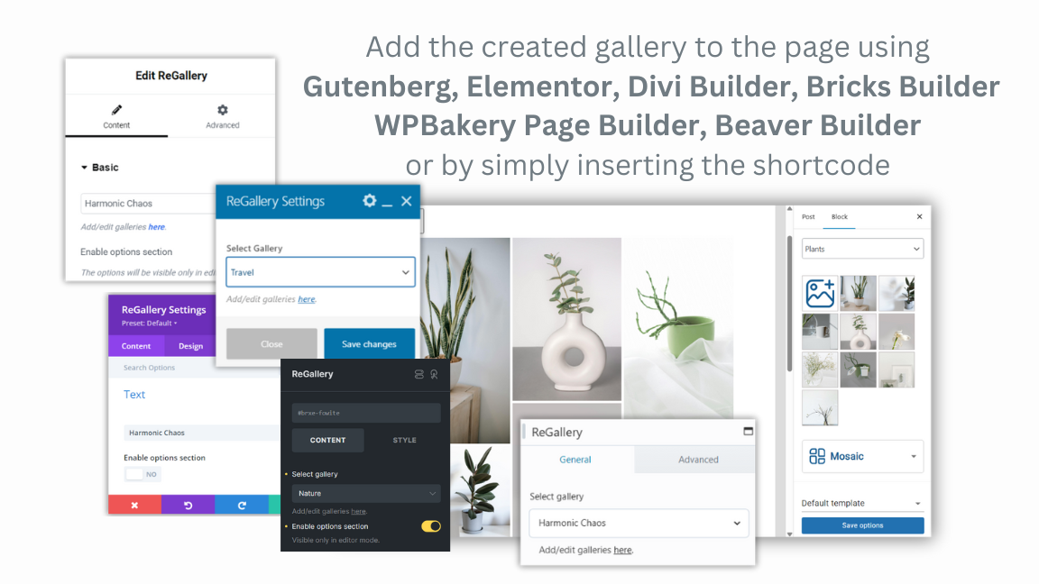 Insert gallery with Gutenberg, Elementor, Divi, Bricks, Beaver Builder, WPBakery Page Builder