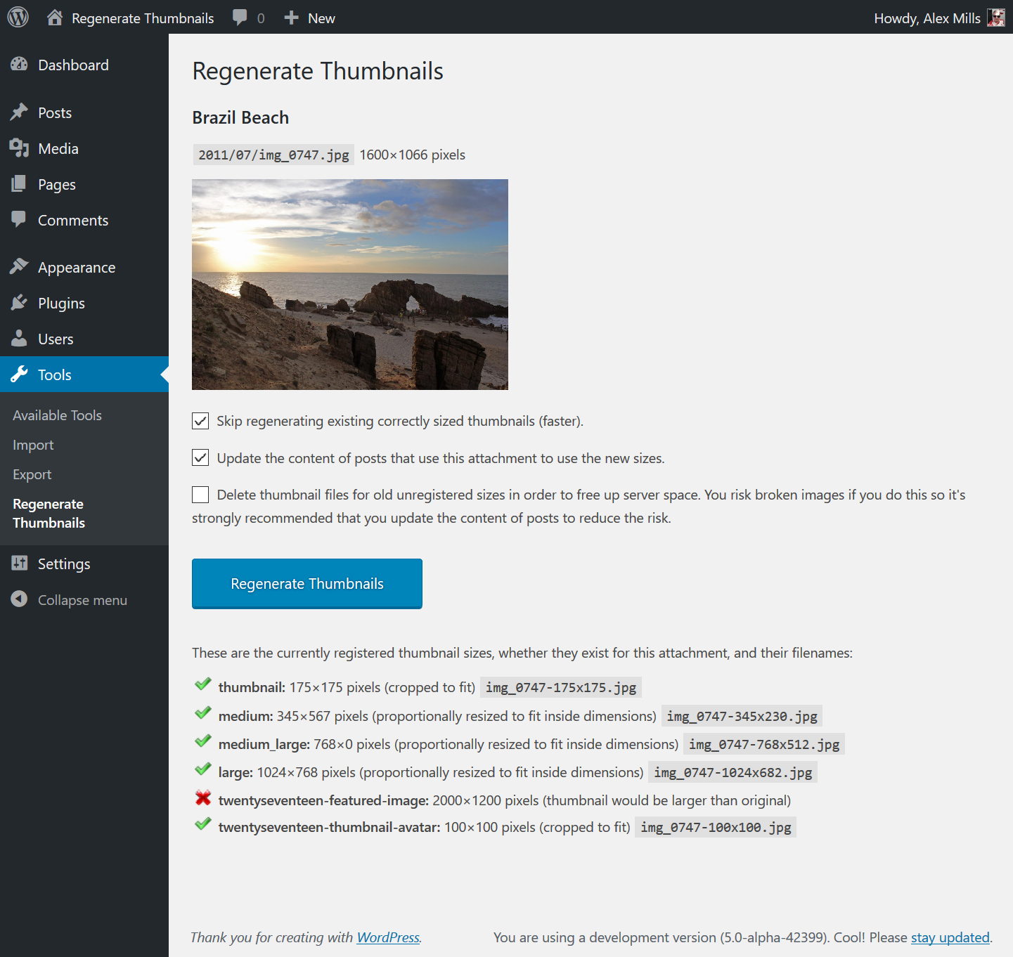 Interface for regenerating a single attachment.