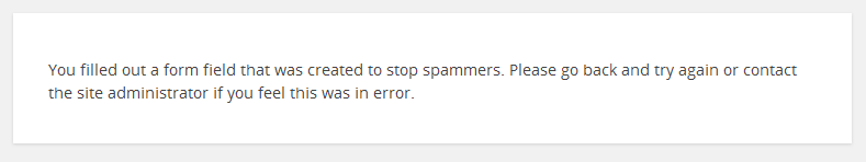 Error screen if spambot is caught.