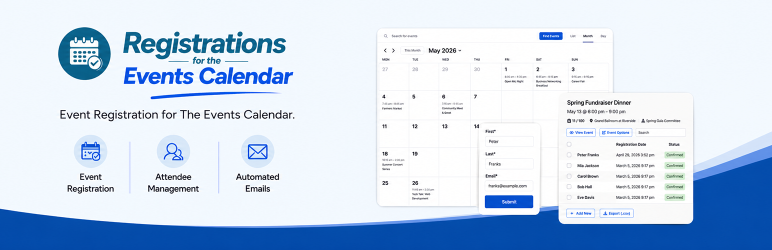 WordPress 外掛 Registrations for the Events Calendar – Event Registration Plugin 的封面圖片