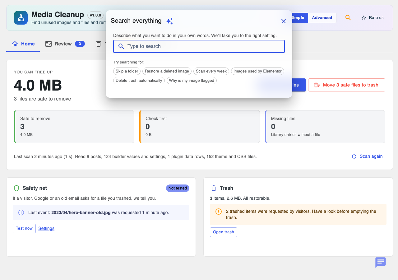 Settings search: describe what you want in your own words.