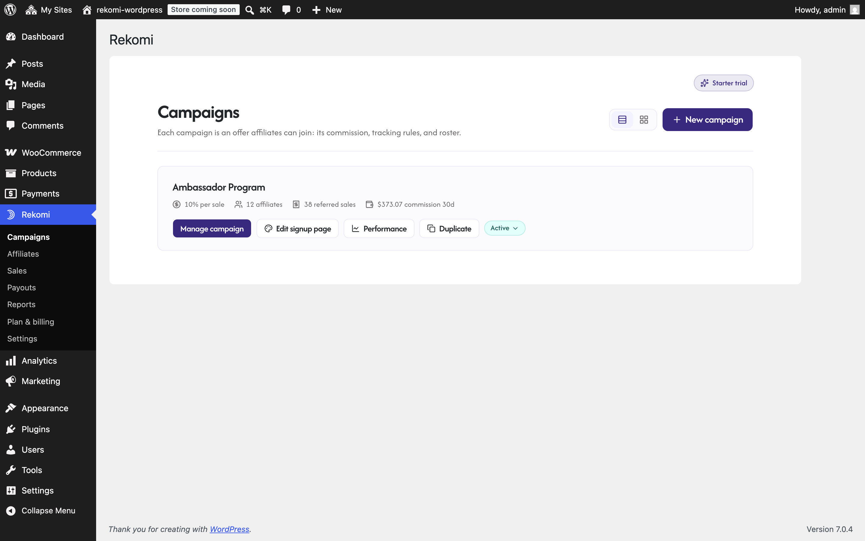 Campaigns, managed right inside wp-admin.