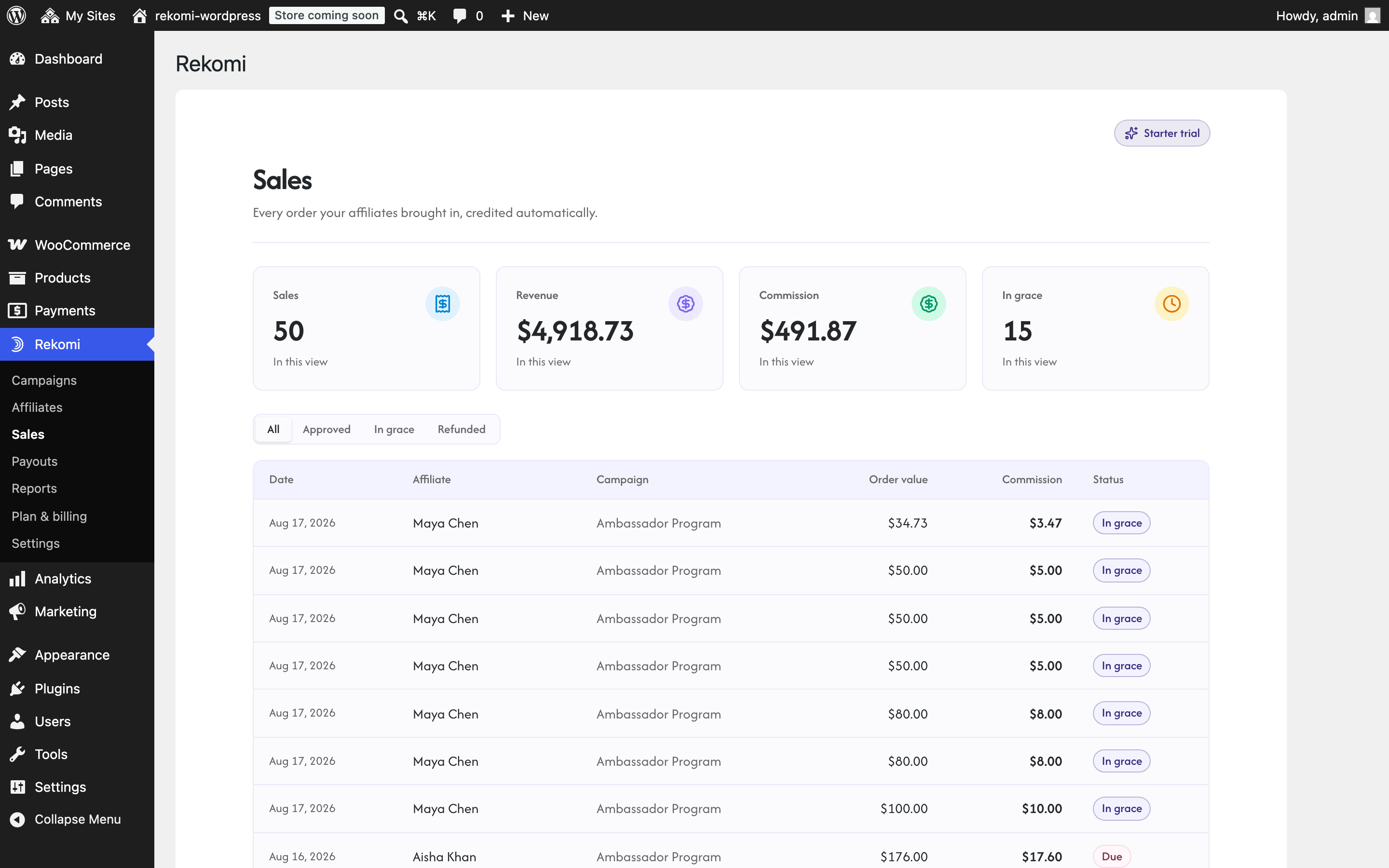 Sales: every affiliate-referred order, credited automatically.