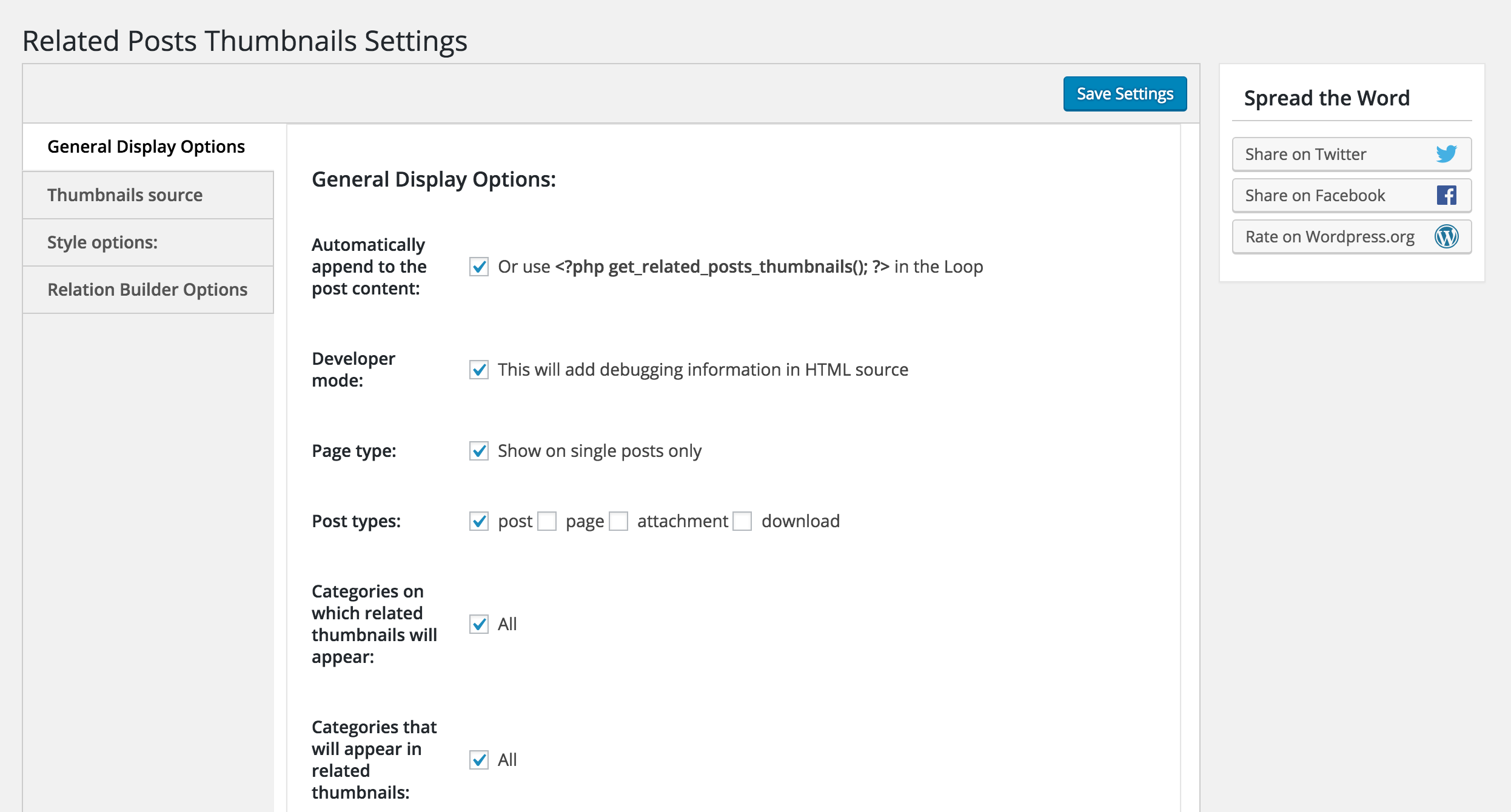 Plugin settings page