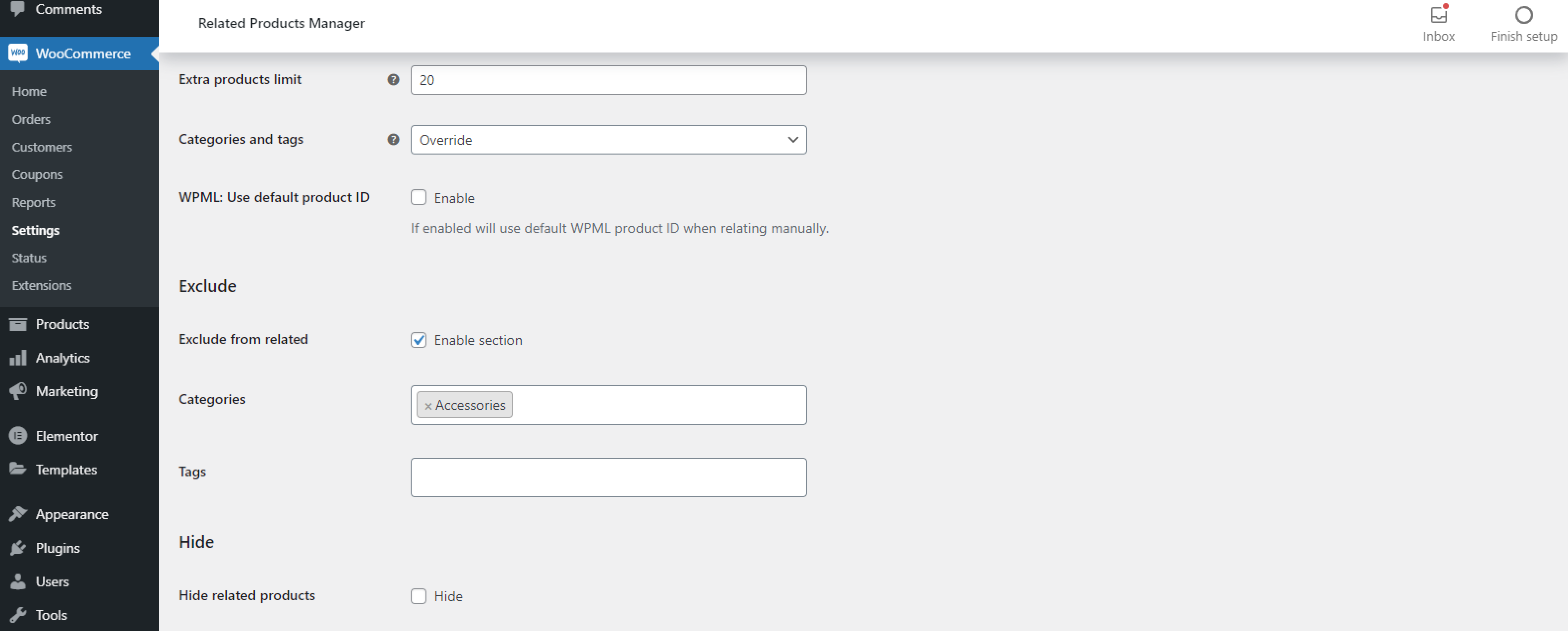 Related Products Manager Settings