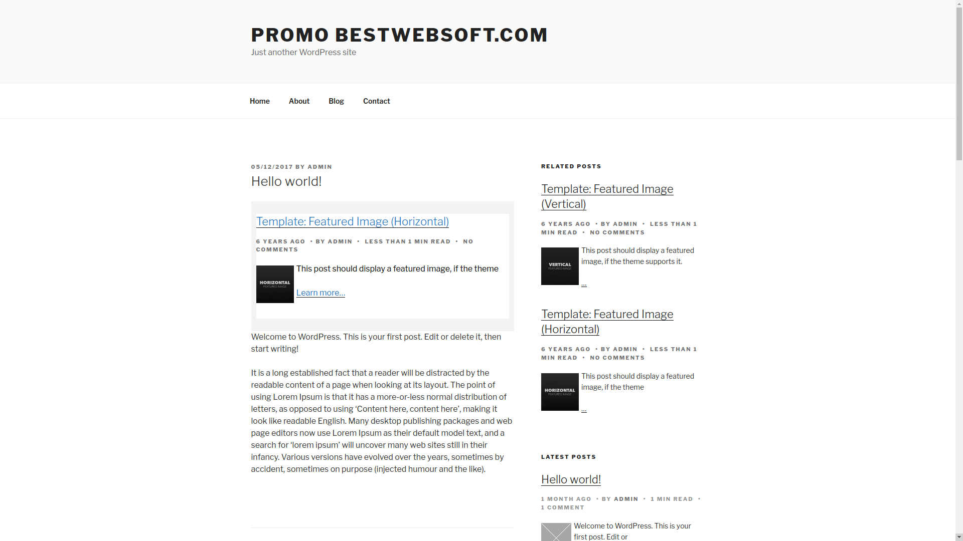 The displaying of Featured Posts block with Custom plugin settings (default theme).