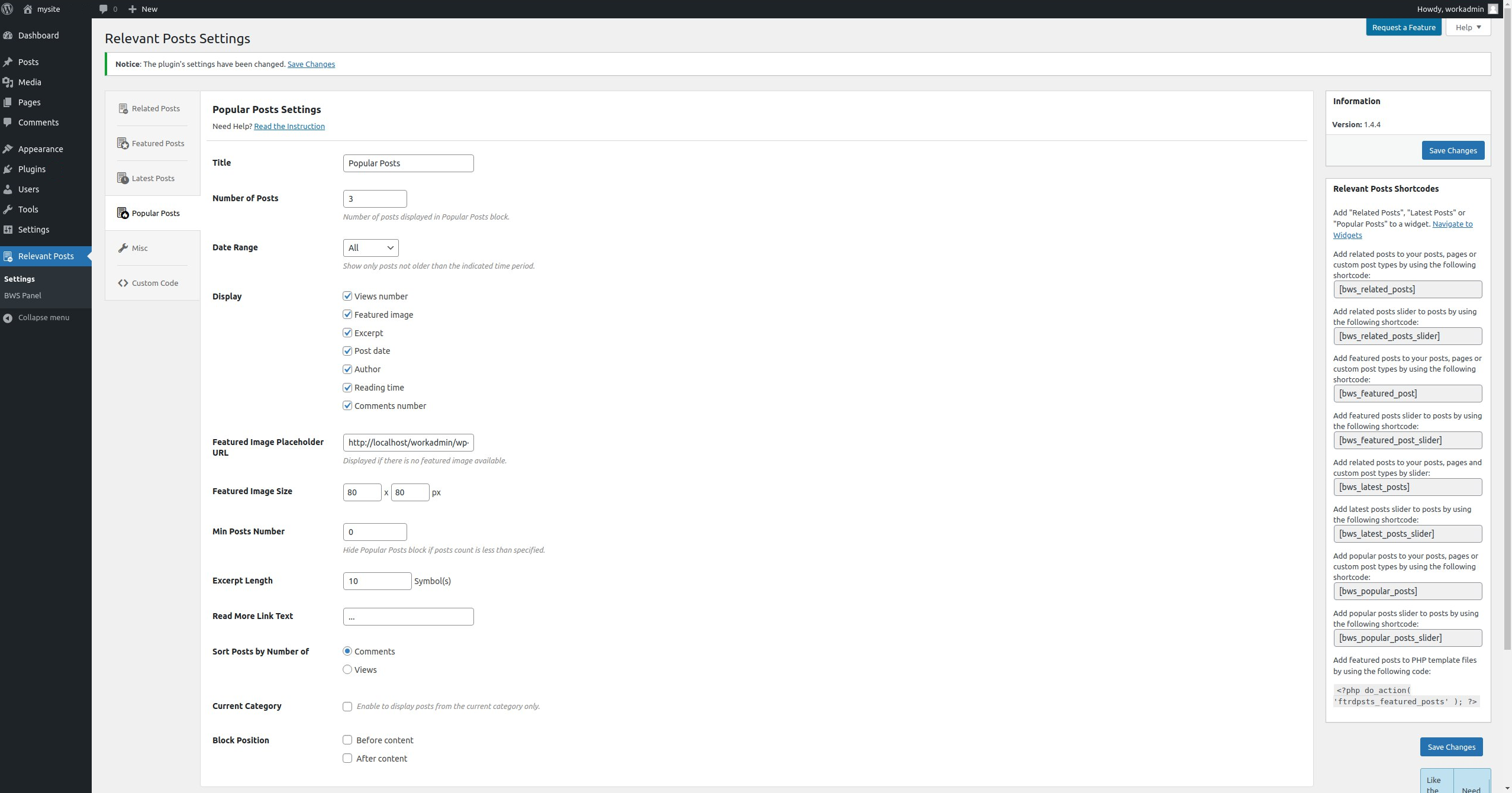 Featured Posts settings.