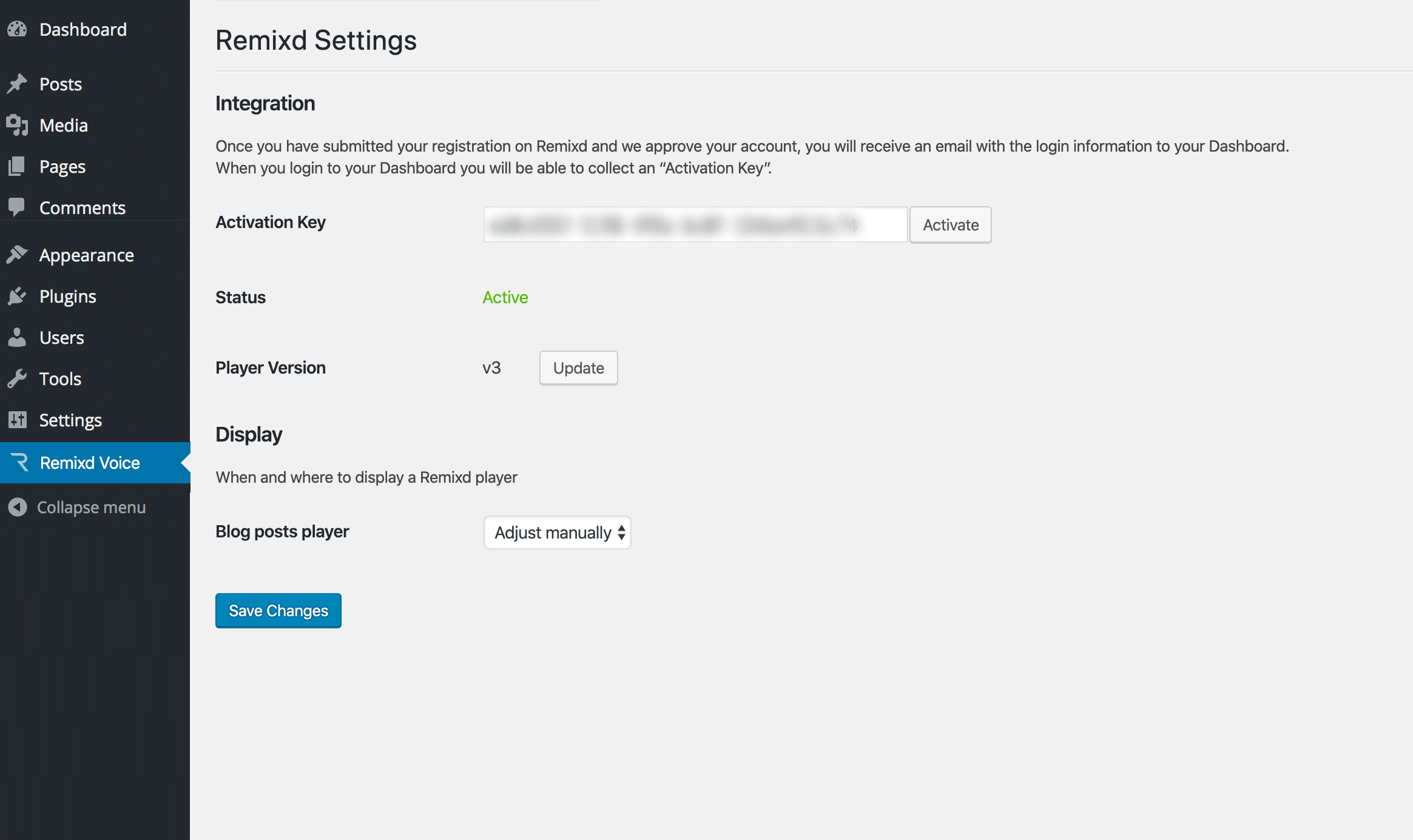 Remixd Voice Settings Admin Page
