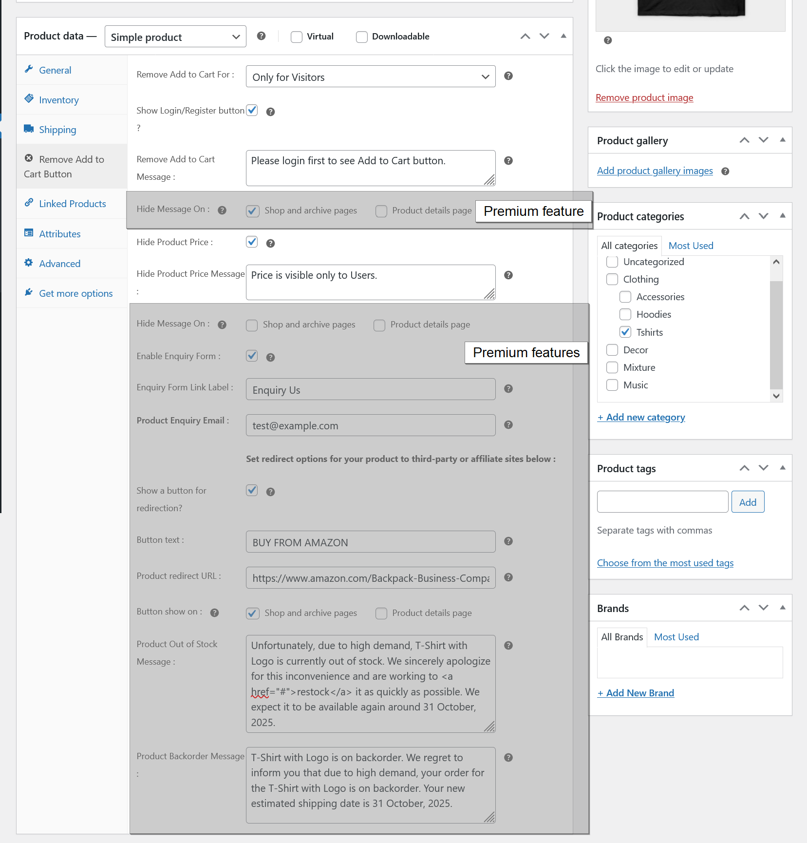 Remove Add to Cart Button for WooCommerce - Screenshot 2