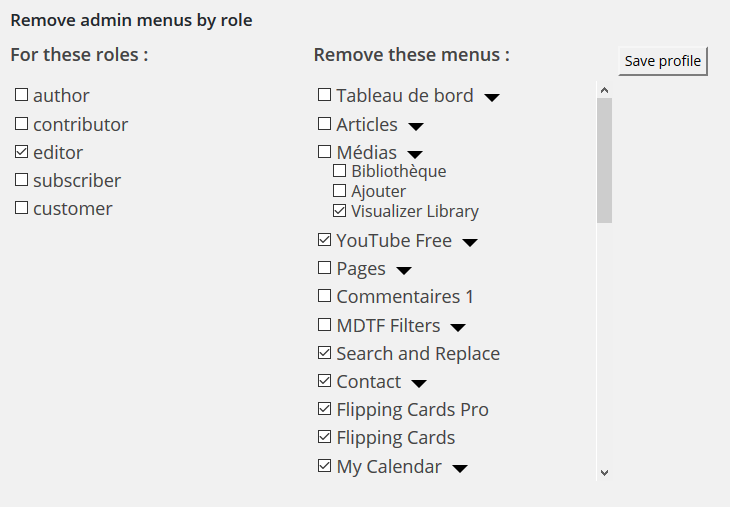 Remove admin menus by role - Screenshot 1