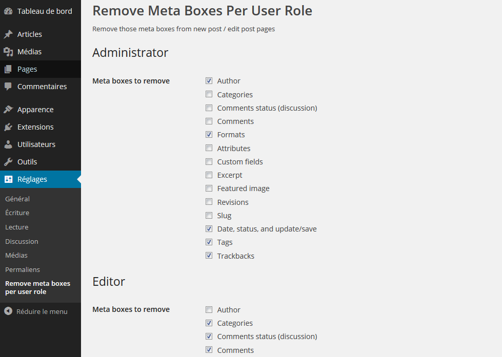Settings page