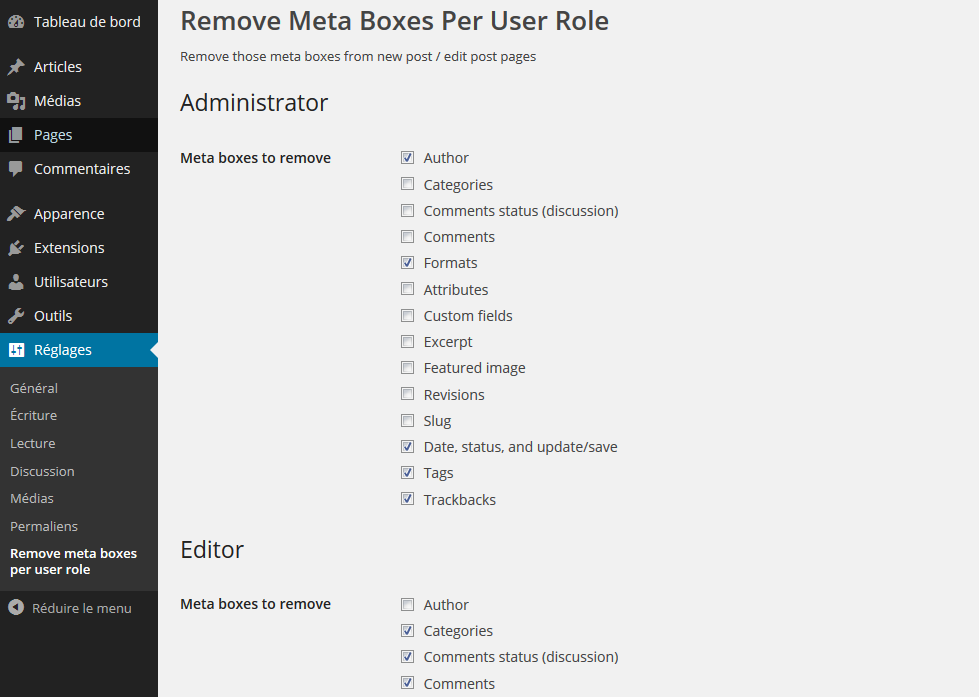 Remove meta boxes per user role